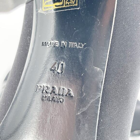 Prada Black Square Toe Logo Block Heel Nylon Ankle Sock Boot Bootie size IT 40 - Picture 14 of 15